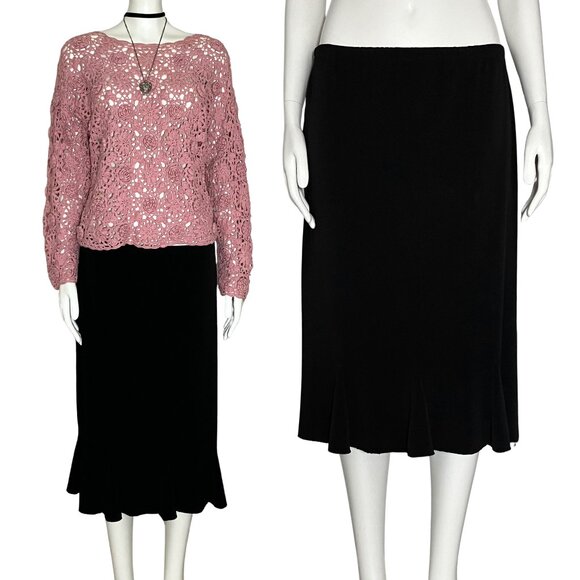 Vintage 90s Y2K Black Whimsigoth Midi Skirt Ruffle Hem. Medium. Romantic Classic - Picture 1 of 10